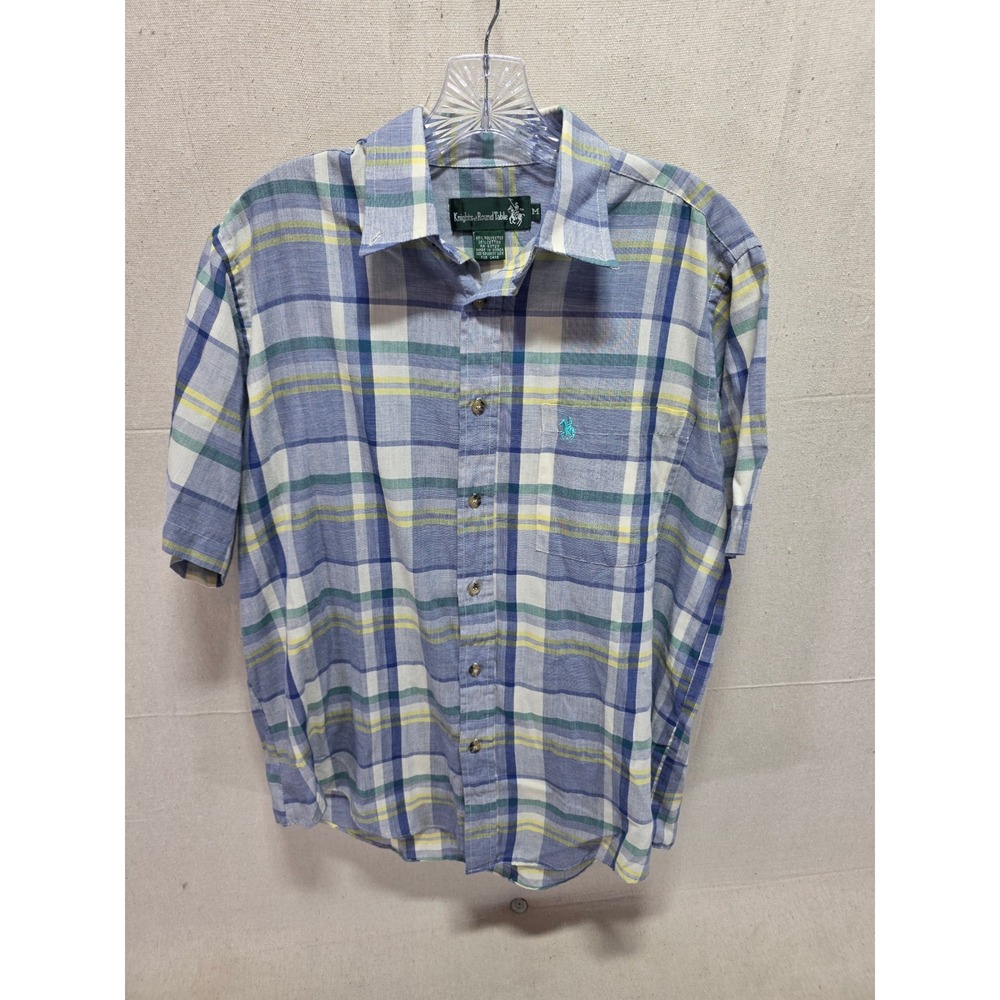 Knights of Round Table Mens Plaid Short Sleeve Button Down Shirt Blue Green M